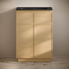 Freestanding Bathroom Vanity, St. Tropez, 24 in with Black Sink Top in Natural Oak
