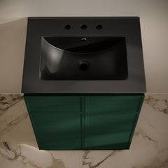 Freestanding Bathroom Vanity, St. Tropez, 24 In with Ceramic Sink Top in Green Oak