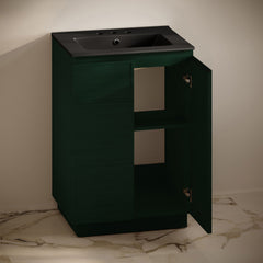 Freestanding Bathroom Vanity, St. Tropez, 24 In with Ceramic Sink Top in Green Oak