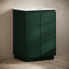 Freestanding Bathroom Vanity, St. Tropez, 24 in with Ceramic Top in Green Oak
