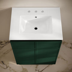 Freestanding Bathroom Vanity, St. Tropez, 24 in with Ceramic Top in Green Oak