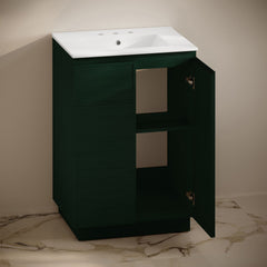 Freestanding Bathroom Vanity, St. Tropez, 24 in with Ceramic Top in Green Oak