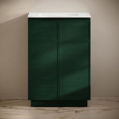 Freestanding Bathroom Vanity, St. Tropez, 24 in with Ceramic Top in Green Oak