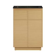 Freestanding Bathroom Vanity, St. Tropez, 24 Inch with Black Ceramic Top in Natural Oak