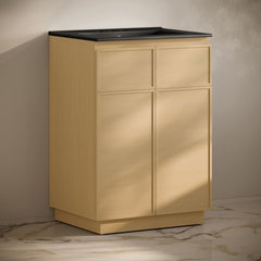 Freestanding Bathroom Vanity, St. Tropez, 24 Inch with Black Ceramic Top in Natural Oak