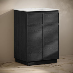 Freestanding Bathroom Vanity, St. Tropez, 24 Inch with Ceramic Top in Black Oak