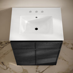 Freestanding Bathroom Vanity, St. Tropez, 24 Inch with Ceramic Top in Black Oak