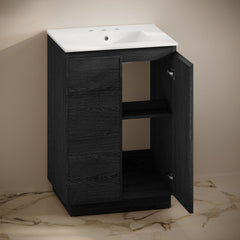 Freestanding Bathroom Vanity, St. Tropez, 24 Inch with Ceramic Top in Black Oak