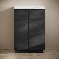 Freestanding Bathroom Vanity, St. Tropez, 24 Inch with Ceramic Top in Black Oak