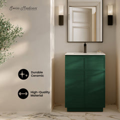 Freestanding Bathroom Vanity, St. Tropez, 24 Inch with Sink Top in Green Oak