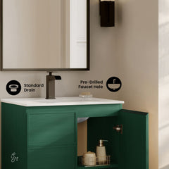 Freestanding Bathroom Vanity, St. Tropez, 24 Inch with Sink Top in Green Oak