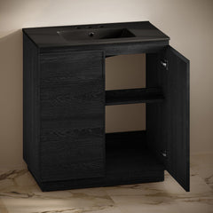 Freestanding Bathroom Vanity, St. Tropez, 36 In with Ceramic Top in Black Oak