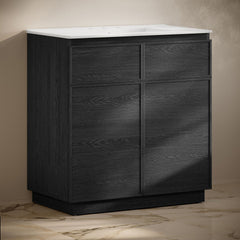 Freestanding Bathroom Vanity, St. Tropez, 36 Inch with Ceramic Top in Black Oak