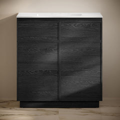 Freestanding Bathroom Vanity, St. Tropez, 36 Inch with Ceramic Top in Black Oak