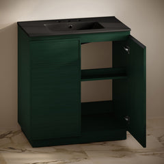 Freestanding Bathroom Vanity, St. Tropez, 36 Inch with Ceramic Top in Green Oak