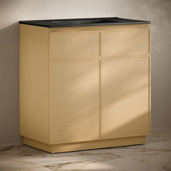 Freestanding Bathroom Vanity, St. Tropez, 36 Inch with Ceramic Top in Natural Oak