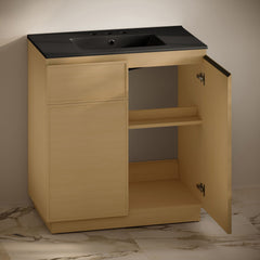 Freestanding Bathroom Vanity, St. Tropez, 36 Inch with Ceramic Top in Natural Oak