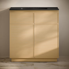 Freestanding Bathroom Vanity, St. Tropez, 36 Inch with Ceramic Top in Natural Oak