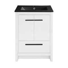 Freestanding Bathroom Vanity, Virage, 24 Inch with Black Ceramic Sink Top in White