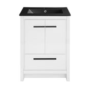 Freestanding Bathroom Vanity, Virage, 24 Inch with Black Ceramic Sink Top in White
