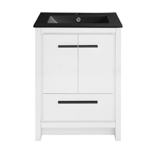 Freestanding Bathroom Vanity, Virage, 24 Inch with Black Ceramic Sink Top in White