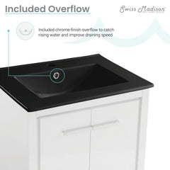 Freestanding Bathroom Vanity, Virage, 24 Inch with Black Ceramic Sink Top in White