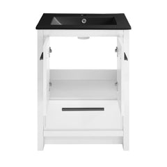 Freestanding Bathroom Vanity, Virage, 24 Inch with Black Ceramic Sink Top in White