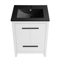 Freestanding Bathroom Vanity, Virage, 24 Inch with Black Ceramic Sink Top in White