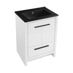 Freestanding Bathroom Vanity, Virage, 24 Inch with Black Ceramic Sink Top in White