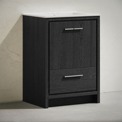 Freestanding Bathroom Vanity, Virage, 24 Inch with Centerset Sink Top in Black Oak
