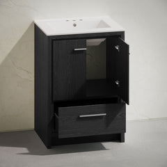 Freestanding Bathroom Vanity, Virage, 24 Inch with Centerset Sink Top in Black Oak