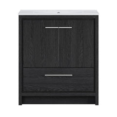 Freestanding Bathroom Vanity, Virage, 30 Inch with Ceramic Top in Black Oak