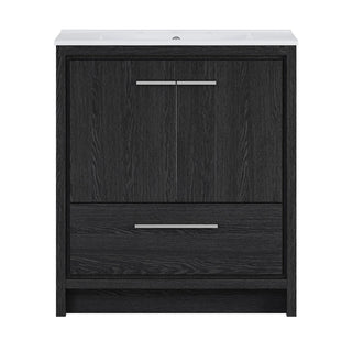 Freestanding Bathroom Vanity, Virage, 30 Inch with Ceramic Top in Black Oak