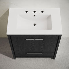 Freestanding Bathroom Vanity, Virage, 30 Inch with Ceramic Top in Black Oak