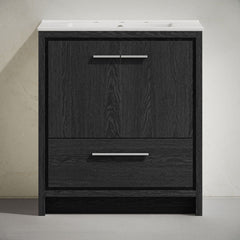 Freestanding Bathroom Vanity, Virage, 30 Inch with Ceramic Top in Black Oak