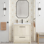 Freestanding Bathroom Vanity, Virage, 30 Inch with Ceramic Top in White Oak