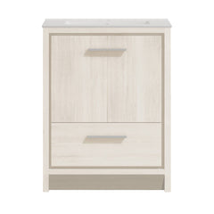 Freestanding Bathroom Vanity, Virage, 30 Inch with Ceramic Top in White Oak