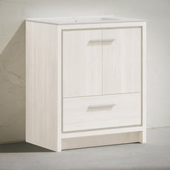 Freestanding Bathroom Vanity, Virage, 30 Inch with Ceramic Top in White Oak