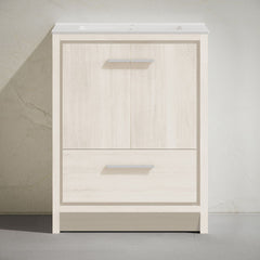 Freestanding Bathroom Vanity, Virage, 30 Inch with Ceramic Top in White Oak
