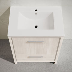 Freestanding Bathroom Vanity, Virage, 30 Inch with Ceramic Top in White Oak