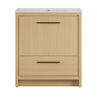 Freestanding Bathroom Vanity, Virage, 30 Inch with Widespread Sink Top in Natural Oak