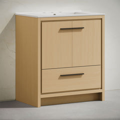 Freestanding Bathroom Vanity, Virage, 30 Inch with Widespread Sink Top in Natural Oak