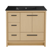 Freestanding Bathroom Vanity, Virage, 36 In with Black Ceramic Sink Top in Brown Oak