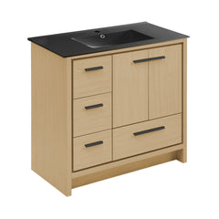 Freestanding Bathroom Vanity, Virage, 36 In with Black Ceramic Sink Top in Brown Oak