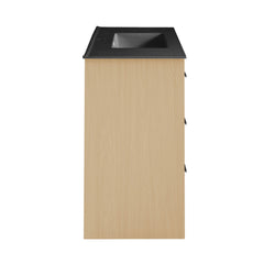 Freestanding Bathroom Vanity, Virage, 36 In with Black Ceramic Sink Top in Brown Oak