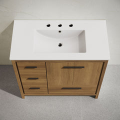Freestanding Bathroom Vanity, Virage, 36 in with Ceramic Top in Brown Oak