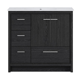 Freestanding Bathroom Vanity, Virage, 36 Inch with Ceramic Top in Black Oak