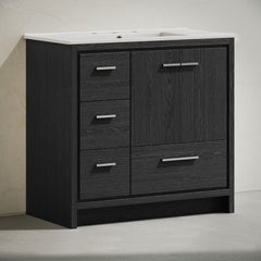 Freestanding Bathroom Vanity, Virage, 36 Inch with Ceramic Top in Black Oak