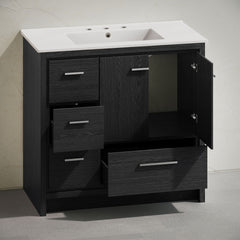 Freestanding Bathroom Vanity, Virage, 36 Inch with Ceramic Top in Black Oak