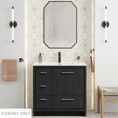 Freestanding Bathroom Vanity, Virage, 36 Inch with Four Drawers in Black Oak